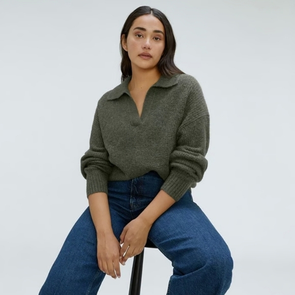 Everlane alpaca waffle knit polo sweater - Picture 2 of 11